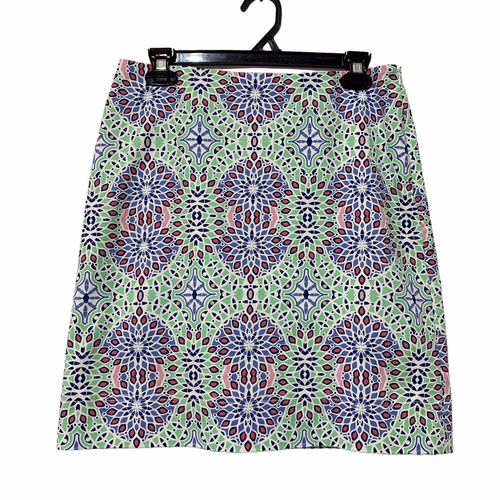 Talbots A-Line Skirt Blue Green Red Medallion Abstract Size 6P